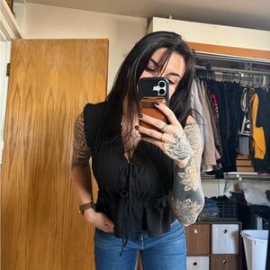 Black Sleeveless Lace-Up Top